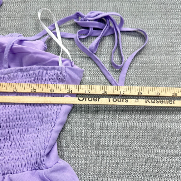 Lilac Babydoll Mini Dress 6 Fairycore‎ Y2K Sweetheart Tie Straps Flowy Purple - Picture 5 of 8